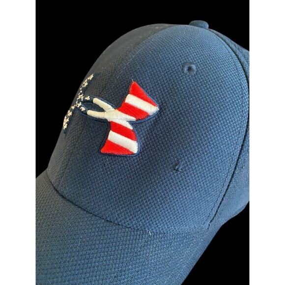 Under Armour Baseball Hat American Flag UA Fitted Large XL Mens Navy Blue Logo - Picture 4 of 9